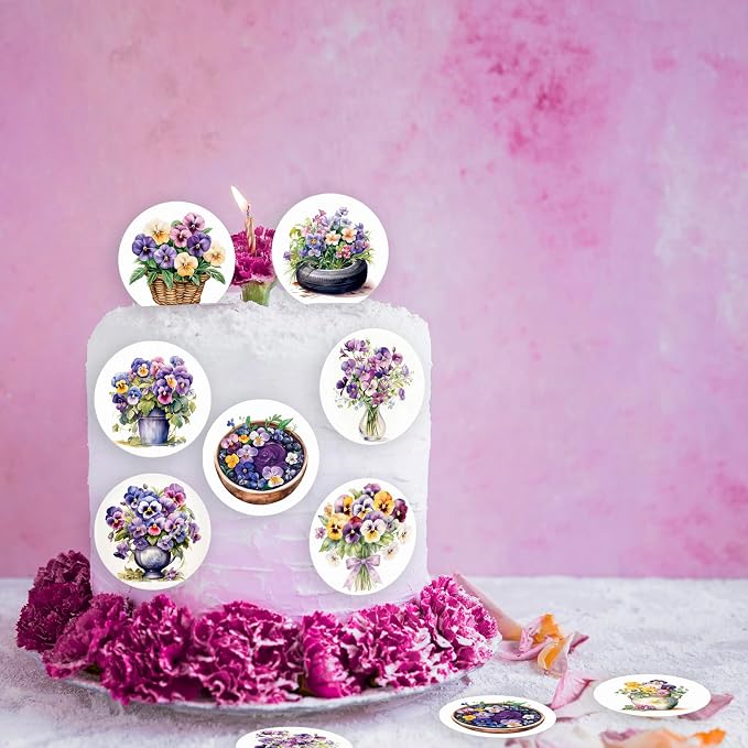 36PCS Edible Pansies Bouquet Cupcake Toppers Wafer Paper Floral Baby Shower Cake Decorations Edible Spring Flower Cupcake Toppers for Floral Theme Birthday Party Decoration