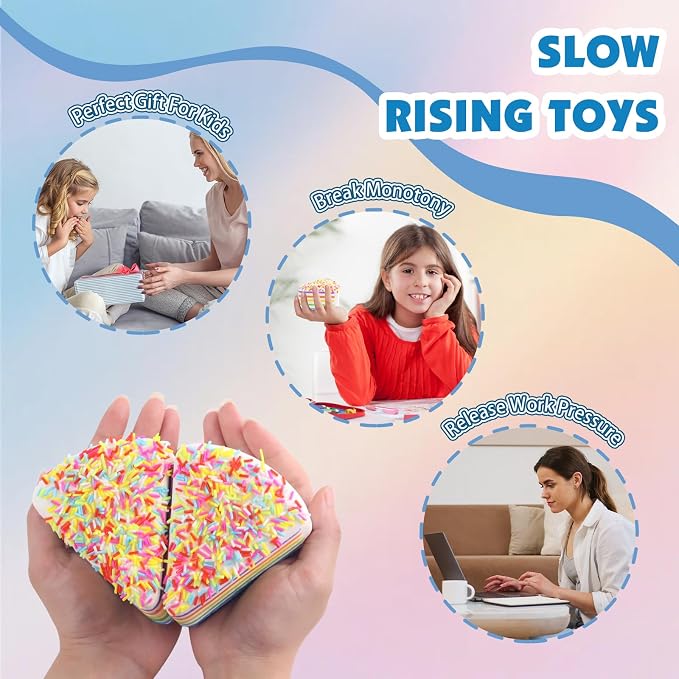 Anboor 2 Pcs Slow Rising Kawaii Scented Rainbow Cake with Squishies Fiidget Toys for Kids Adults Autism Birthday Gifts