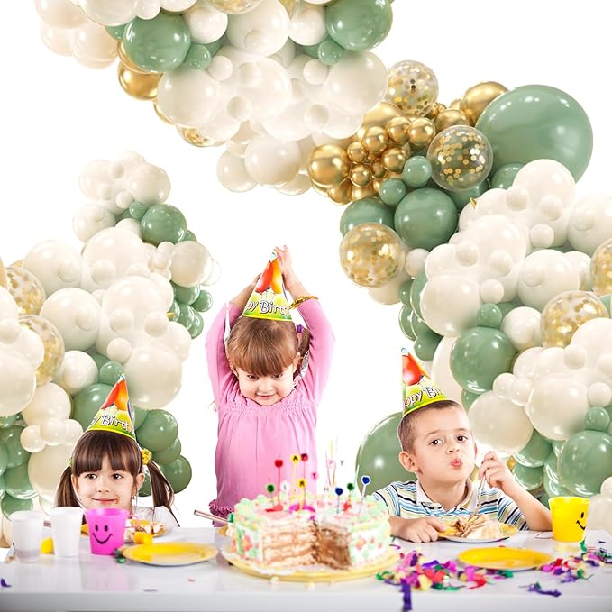 136pcs Sage Green Gold White Balloons Garland Arch kit, 18 12 10 5 Inch Olive Green Gold Confetti Latex Balloons Arch For Birthday, Baby Bridal Shower Engagement Wedding Party Decoration