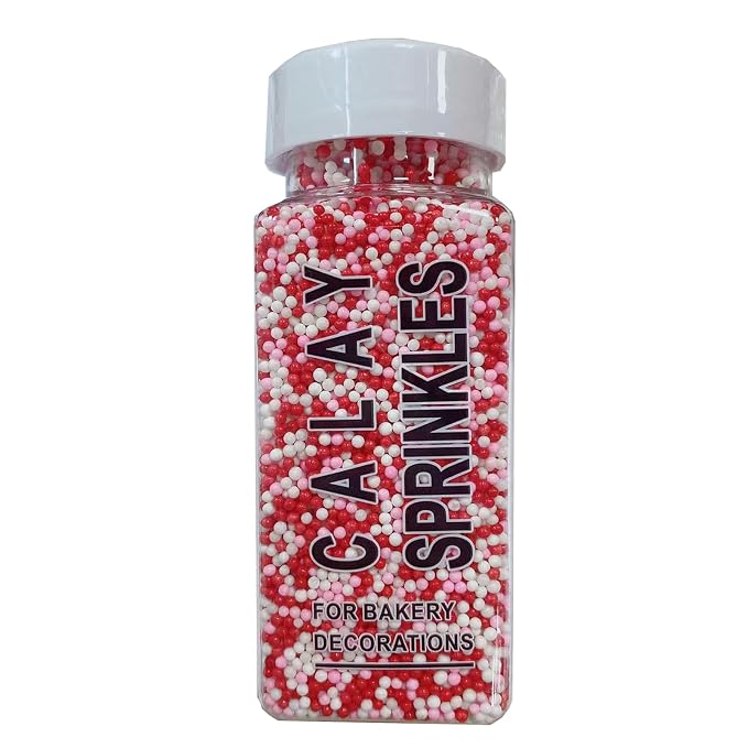 Sentovac Valentine Nonpareils Sprinkles Edible 2mm Mini Peals Red Pink White Sprinkle for Cake Decorating Sugar Candy Cookie Cupcake Topper Baking Decorations Valentine Wedding Supplies