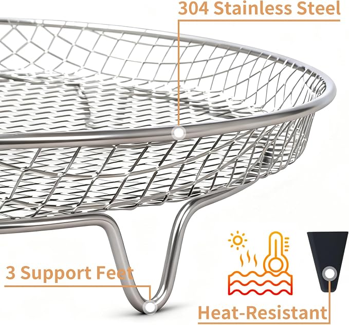 8 Inch Stackable Air Fryer Rack, Stainless Steel Cooling & Cooking Rack with Silicone Feet, Fits 4.2QT-5.8QT Air Fryers for Multi-Layer Cooking