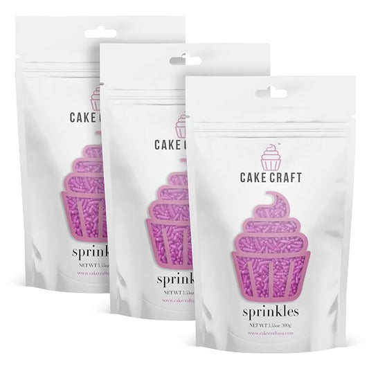 Cake Craft Sprinkles – 3-Pack (100g Each) | Decorating Cakes, Cupcakes, Cookies & More | Pink – Jimmies