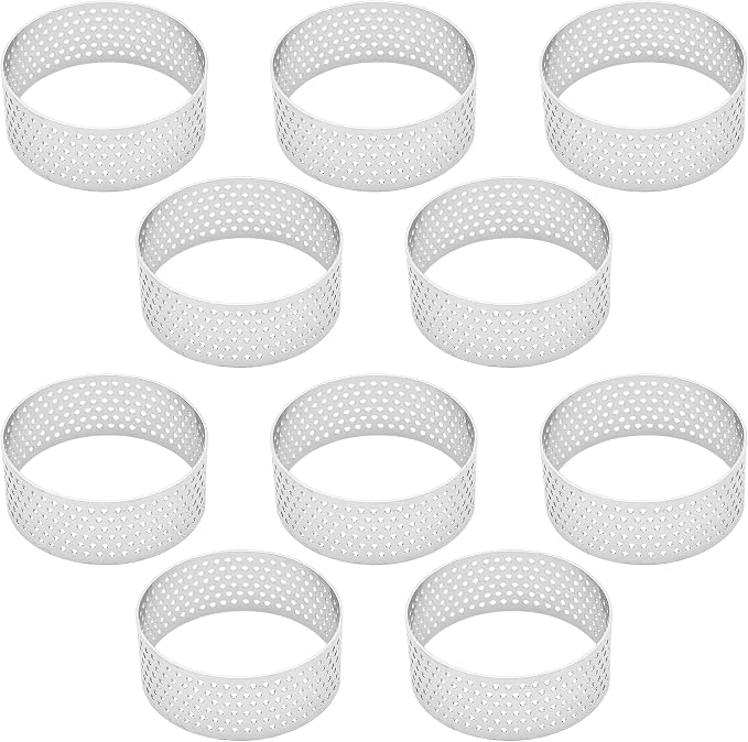 10Pcs 1.98Inch 304 Stainless Steel Perforated Tart Ring, Heat Resistant Cake Mousse Ring for Baking Fruit Tarts, Cake, Crust and Dessert Making