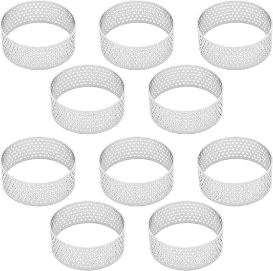 10Pcs 1.98Inch 304 Stainless Steel Perforated Tart Ring, Heat Resistant Cake Mousse Ring for Baking Fruit Tarts, Cake, Crust and Dessert Making