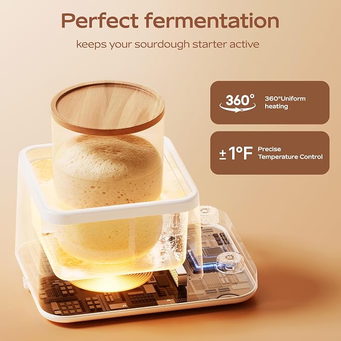 House Gem Sourdough Starter Warmer – Water Bath Uniform Warming, Precise 1°F Thermostat (70–104°F), 198H Timer, Fits Jars Up to 50oz, Sourdough Kit for Sourdough Home Baking & Consistent
