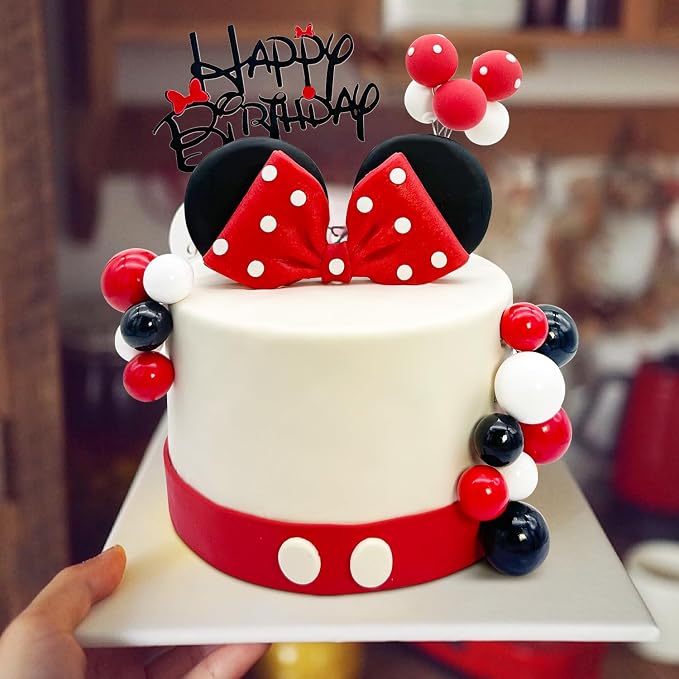 Tarocynn 20Pcs Mouse Birthday Cake Topper with Bows and Ears Happy Birthday Party Baby Shower Decorations Supplies