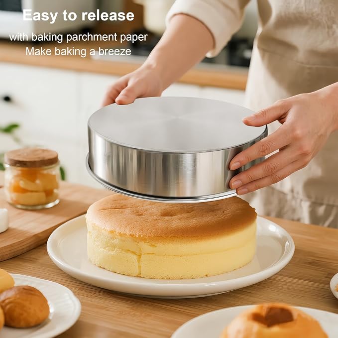 8 Inch Cake Pan Set of 2, Nonstick Stainless Steel Round Layer Cake Baking Pans with 100PCS Parchment Papers, Circle Cake Pan Tins for Birthday Christmas, Healthy & Dishwasher Safe & Easy Clean