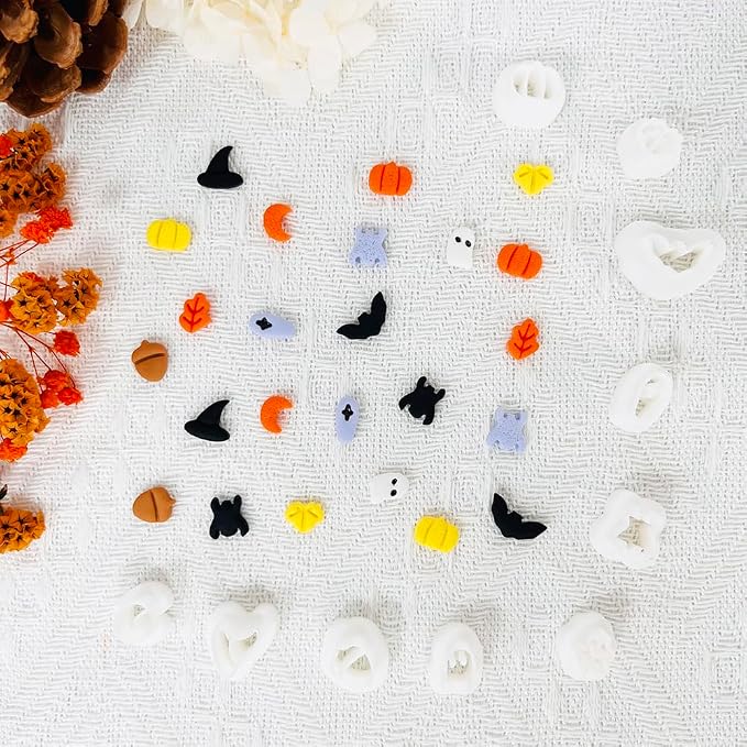 Xaekicr Halloween Polymer Clay Cutters Set - 10Pcs Clay Cutters for Polymer Clay Jewelry, Small Size Clay Tools for Earrings DIY, Fall Pumpkin Bat Witch Hat Molds