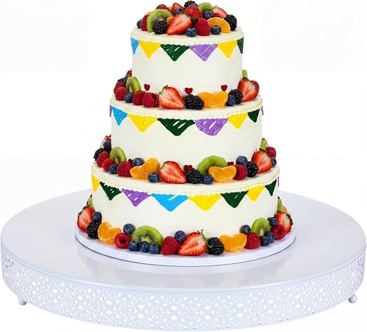 Wenqik Cake Stand 20 Inch Round Metal Cupcake Dessert Wedding Cake Stand Cookies Display Holder Fruit Serving Tray for Table Wedding Birthday Anniversary Party, White