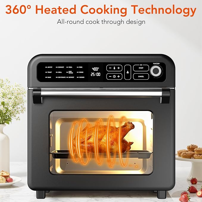 WAA Air Fryer Toaster Oven, 19 QT Air Fryer Toaster Oven Combo, 12-in-1 Digital Countertop Natural Convection Roast Bake Dehydrate and Reheat 1400W Stainless Steel, Black