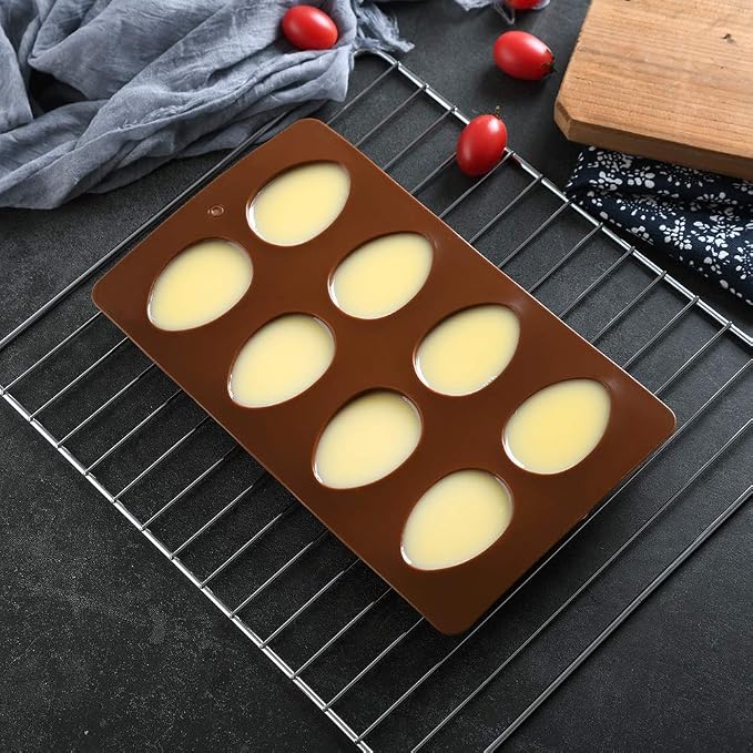 8 Cavity Silicone Egg Pan, Egg Tray, Egg Shape Ice Tray, Silicone Baking Supplies for Cake Decorating, Chocolate, Candy, Jello, Baking Pan for Muffin, Bread and More, Set of 2