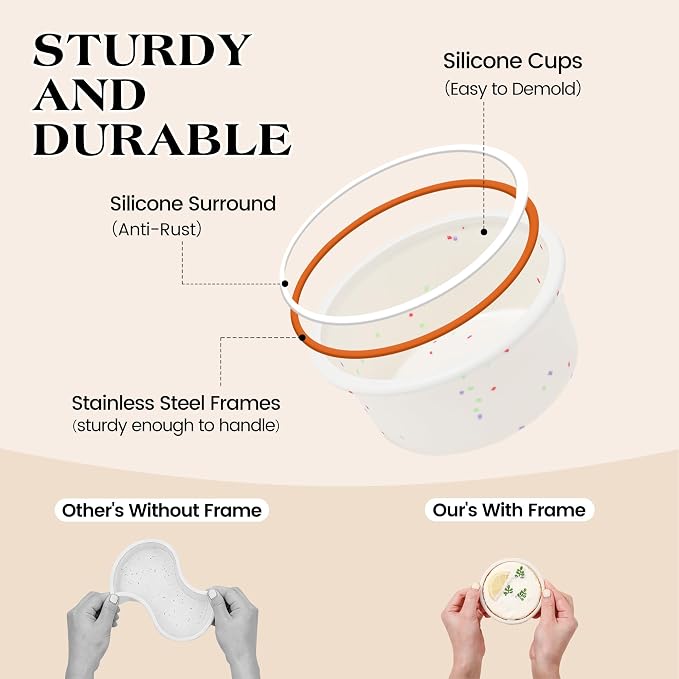 4 Inch Silicone Round Cake Pans with Metal Reinforced Frame, Nonstick Mini Smash Cake Molds for Baking, BPA Free – Set of 2 for Baby's First Birthday, Small Cakes, Desserts (Cream)