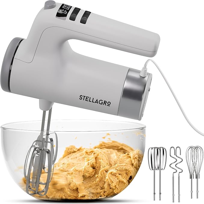 Electric Hand Mixer 350W, 9 Speed Handheld Mixer with Timer, Beaters, Whisks & Dough Hooks, Storage Case, Kitchen Mixer for Baking, Eggs, Cream, Cookie Dough & Frosting, White