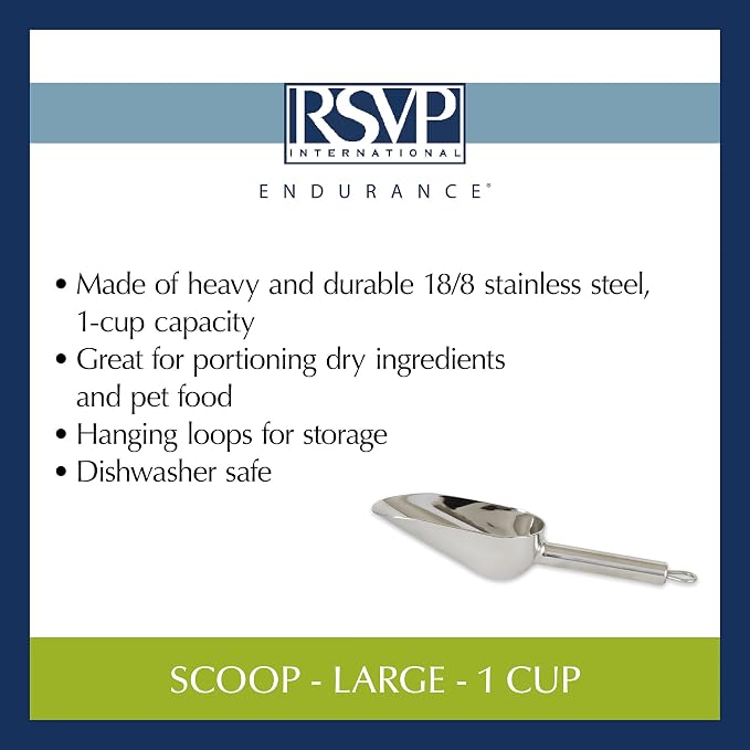 RSVP International Endurance Stainless Steel Measuring Scoop Collection, 1-Cup