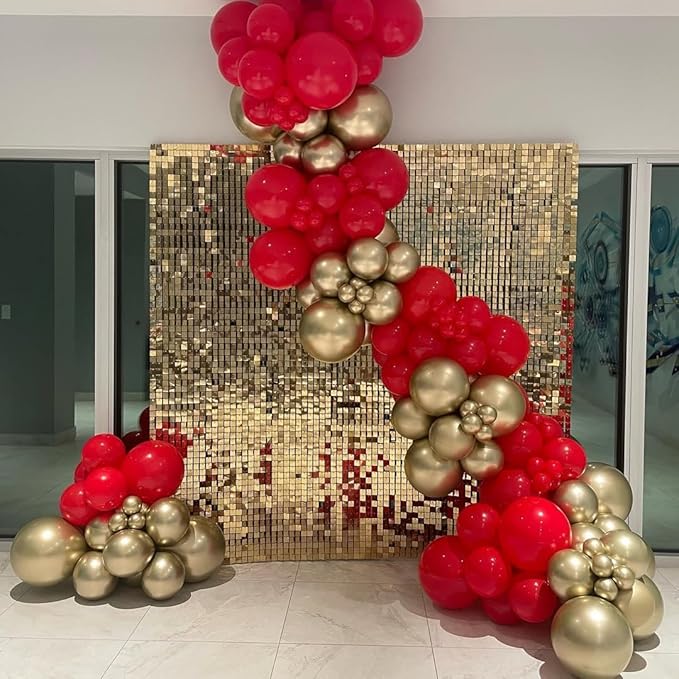 153Pcs Red and Gold Balloons Garland Arch Kit with Stars - 22 18 12 10 5 inch Different Size Red Metallic Gold Confetti Latex Balloon for Birthday Valentine's Day Wedding Party Decorations