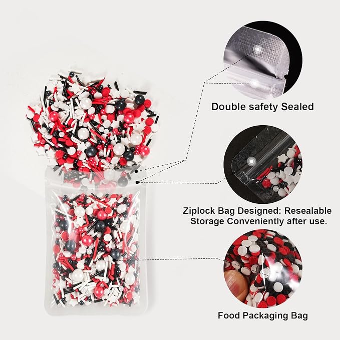 HUEBEATY Red White and Black Sprinkles for Cake Decorating and Baking, 180g | Graduation Sprinkles, Birthday Party Sprinkles for Baseball, Race Car, Casino, Hero Cakes Decoration, Cupcakes & Cookies