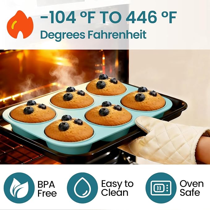 CAKETIME Jumbo Muffin Pan, 6 Cup Silicone 3.5 Inch Large Muffin Tin for Baking Giant Homemade Muffins, Cupcakes, Frittatas Non Stick