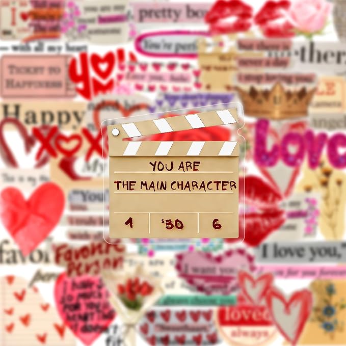 Valentine's Day Stickers for Adults,Teens, 50PCS PET Transparent Waterproof Adhesive Lover Decals Wife Sticker for Adult Birthday Party Laptop Water Bottle Guitar Scrapbook Phone Case