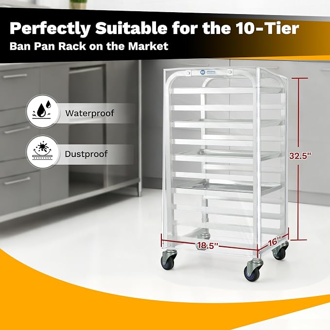 BIEAMA Bun Rack Cover – 10 Tier Half Size Commercial Bakers Racks Speed Pan Rack Cover PVC with 2 Sided Zippers, Clear 18.5" L x 16" W x 32.5" H