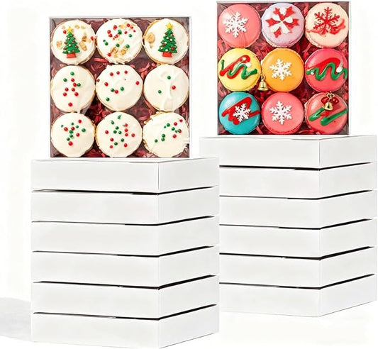 6x6x1.25Inches 50PCS Treat Boxes with Clear display lid for Cookies,Macaron,Cakesicle,Dount,Pastry,Chocolate Covered Ores or More