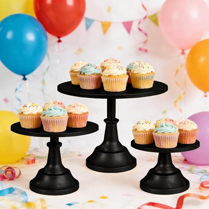 3 Pcs Cake Stand Set Metal Round Cake Holder Cupcake Stands 8/10/12 inch Black Dessert Display Stands Dessert Table Decorations for Birthday Parties, Baby Shower,Wedding Banquets and Anniversary