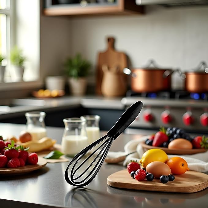 1Pc Black Mini Silicone Whisk, 6.7inch Non-Scratch Non-Stick, Milk and Egg Beater Blender, Hand Egg Mixer, Kitchen Tool for Cooking, Baking, Mixing, Stirring, Kitchen Utensils