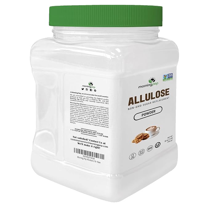 Morning Pep Allulose Sweetener 2 lb – Zero Calorie Sugar Alternative, 100% Pure, No Erythritol, Non-GMO Project Verified, Keto Certified, OU Kosher, No Fillers, Ideal for Baking and Beverages