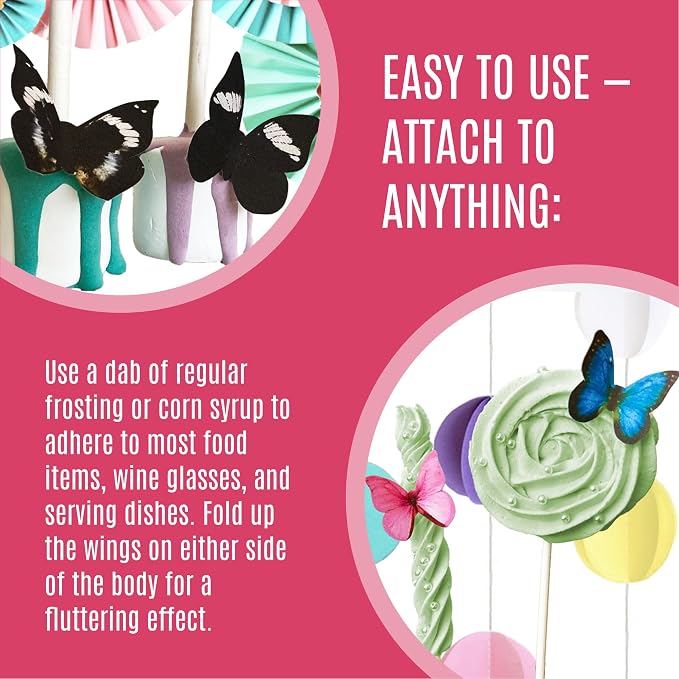 Sugar Robot Inc. Edible Butterflies for Cake Decorating - Assorted Sizes, Premium Crafted in the USA - Butterfly Cake Toppers & Cupcake Decorations (Pink)