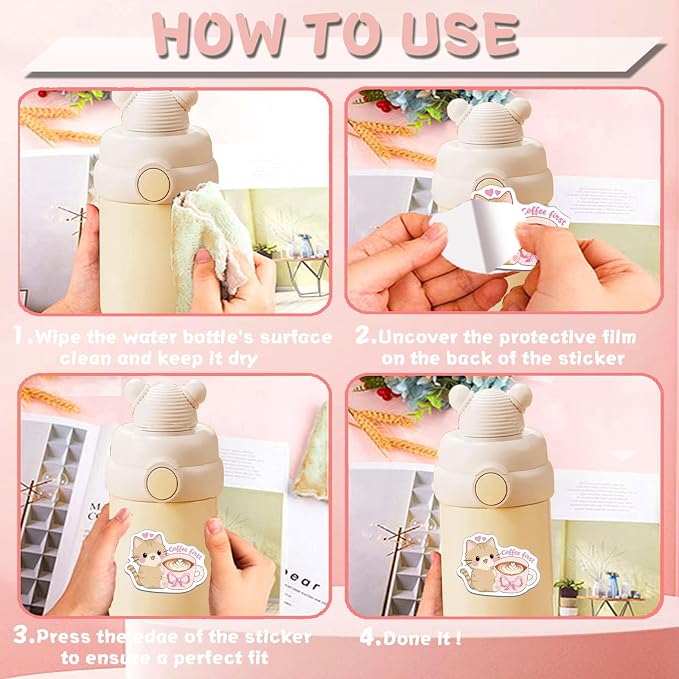 100 Pcs Coffee Lover Pink Stickers Funny Coffee Time Aesthetic Vinyl Waterproof Stickers for Water Bottles Cups Laptops Bike Car Luggage Skateboard