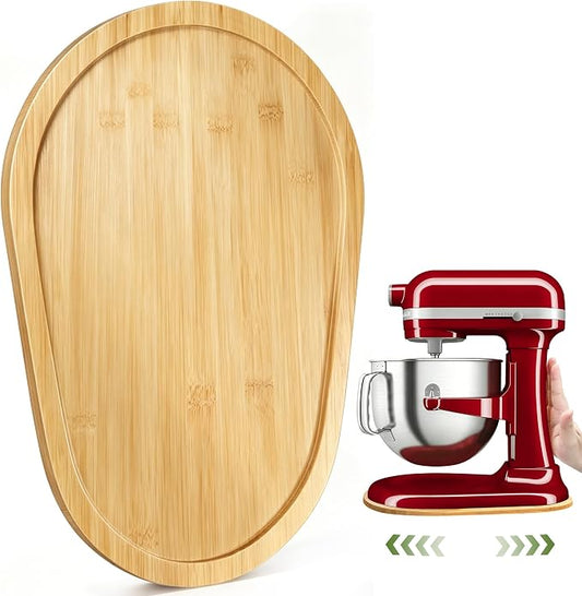 Mixer Slider for Kitchenaid Mixer 5-8 Qt Bowl Lift Stand Mixer Bamboo Wood Countertop Appliance Sliding Tray Mover Sliding Caddy for Kitchen Aid Slider Mat Accessories Attachments Natural Bamboo