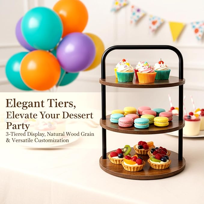 Wooden 3-Tier Cupcake Stand for 50 Cupcakes - Round Tiered Dessert Display & Serving Tray Set for Wedding, Party, Buffet Table - Rustic Cake Stand for Cookies, Fruits, Pastries