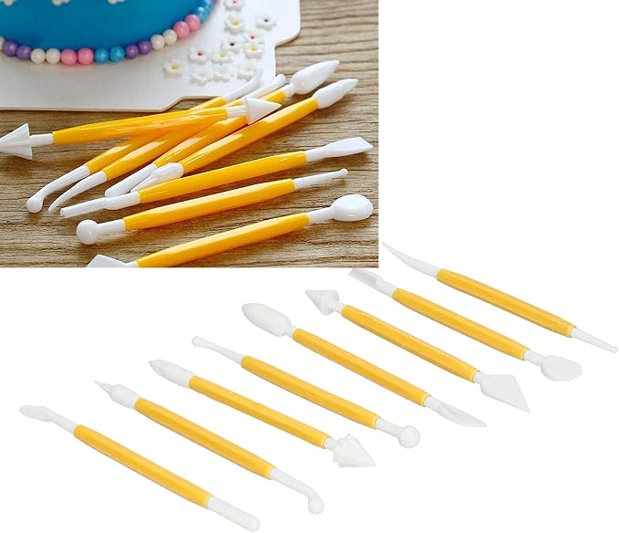 Cake Decorating Tools, 8PCS Fondant Modeling Set Decorating Hand Sculpting Tools Kit for Bakery (Yellow)