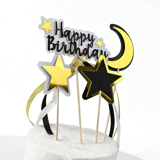 Acrylic Happy Birthday Cake Topper Durable Reusable Perfect for Birthday Cakes, Cupcakes, Dessert Tables Ideal for Kids Adults Birthday Celebrants (Black,Gold)