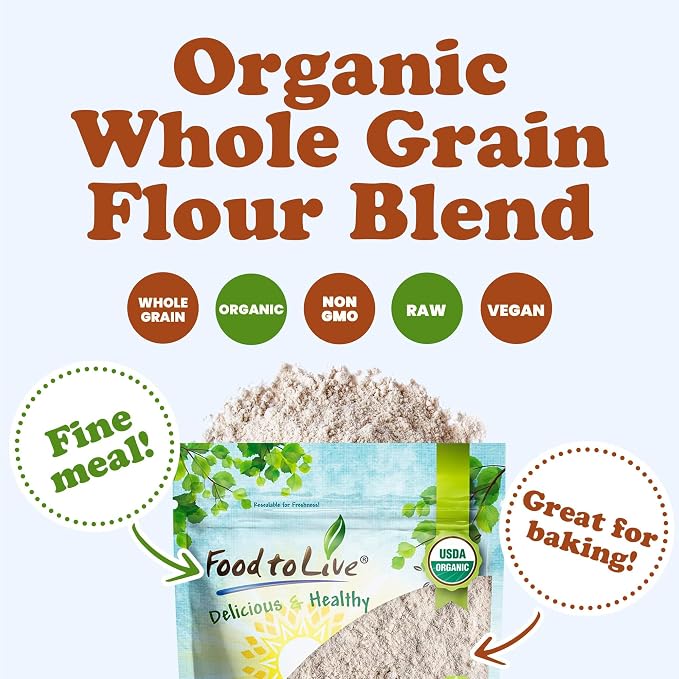 Food to Live Whole Grain Buckwheat Flour Blend, 8 Ounces – A Custom Mix of Buckwheat Flour and Oat Flour, Non-GMO, Fine Meal, Vegan, Bulk. All Purpose Flour. Great for Baking