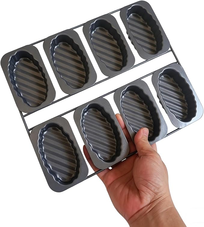 8-Cavity Egg Tart Molds, Fluted Edge Small Tart Pan Boat Shaped, Mini Oval Loaf Tray, Nonstick Baking Pans for Pound Cake, Banana Bread, Cheesecake, Brownies