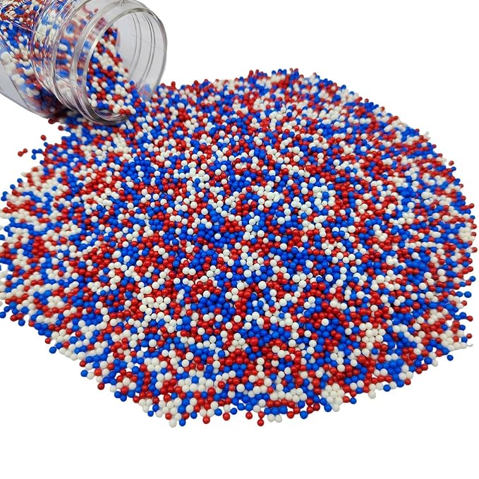 EPHVODI Red Blue and White Patriotic Sprinkles Fourth of July Nonpareils Sprinkles Edible Mini Pearl Sprinkle for Cake Decorations, Baking, Ice Cream, Cookies, Donuts and Lollipops - 2mm Sugar Pearls 3.88oz