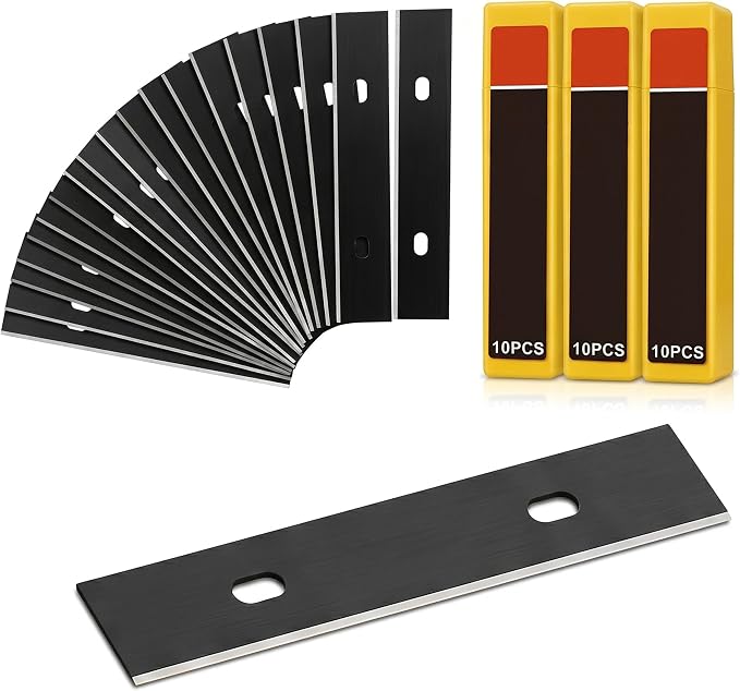 30 Pack 4 Inch Scraper Blades, High-Carbon Steel, with Storage Box | Stays Sharp Through Full Paint Jobs, 5× Wider Coverage, Fits Most 4-inch Scrapers, Safe on Glass Stovetops and Tiles