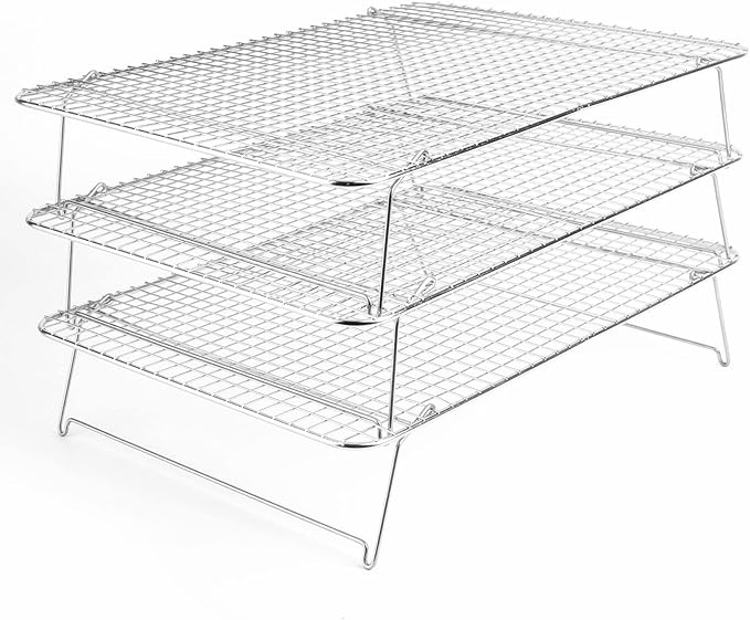 Tebery 304 Grade Stainless Steel Baking Rack 3-Tier Stackable Cooling Rack Set for Baking Cooking Grilling - 16.5" x 12"