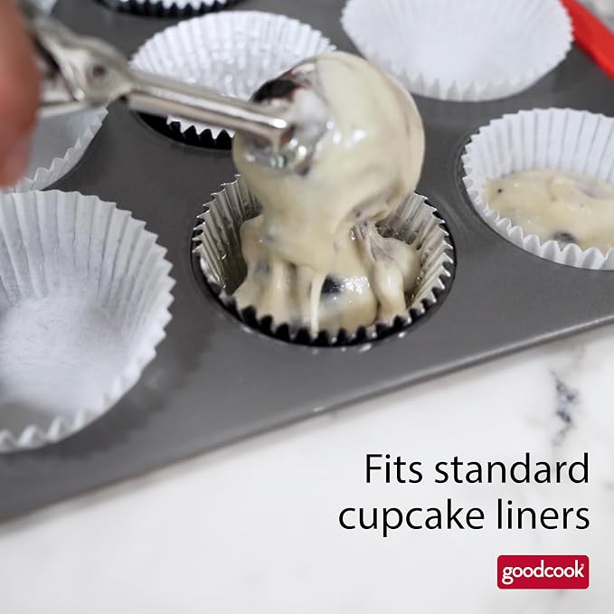 GoodCook MegaGrip 12-Cup Muffin Pan with Silicone Grip Handles Perfect for Cupcakes Durable Heavy-Gauge Steel Construction Scratch-Resistant Nonstick Coating, 15.5x10.5-Inch, Gray (Pack of 12)