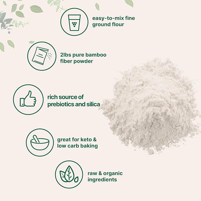 Organic Bamboo Fiber Powder, 2lbs | Keto Flour for Low-Carb Baking & Cooking | Low Calorie Flour | Rich in Silica, Prebiotics, & Minerals | Non-GMO, Keto Friendly, Gluten Free