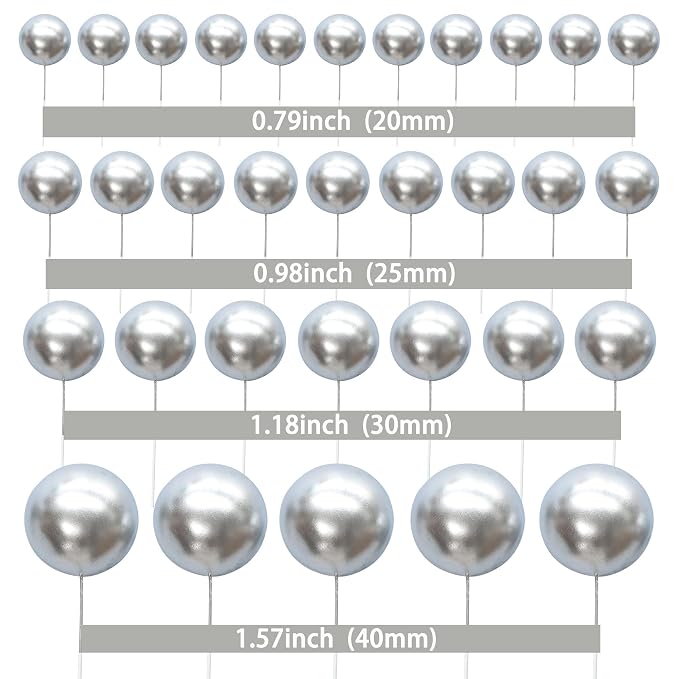 Gyufise 30Pcs Mini Balloon Cake Topper Foam Ball Cake Picks Cupcake Faux Pearl Balls DIY Cake Insert Topper Decoration for Anniversary Graduation Birthday Party Baby Shower Silver