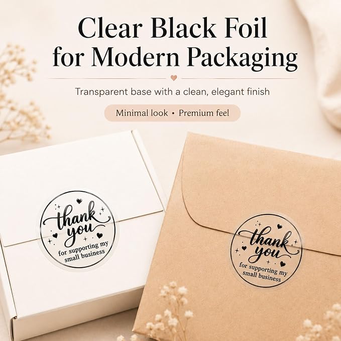 100PCS Thank You for Supporting My Small Business Stickers, Clear Black Thank You Labels for Packaging, Gift Bags, Bakery Boxes & Handmade Business Orders 1.6 Inch (Business)