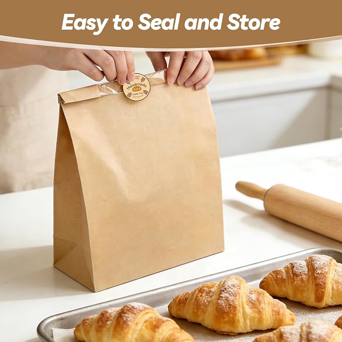 Tripho 50 Pcs Bread Bags for Homemade Bread with Clear Window & 60 Stickers, Sourdough Bread Bags for Storage of Bread,Cookies & Snacks, Large Bakery Paper Bags