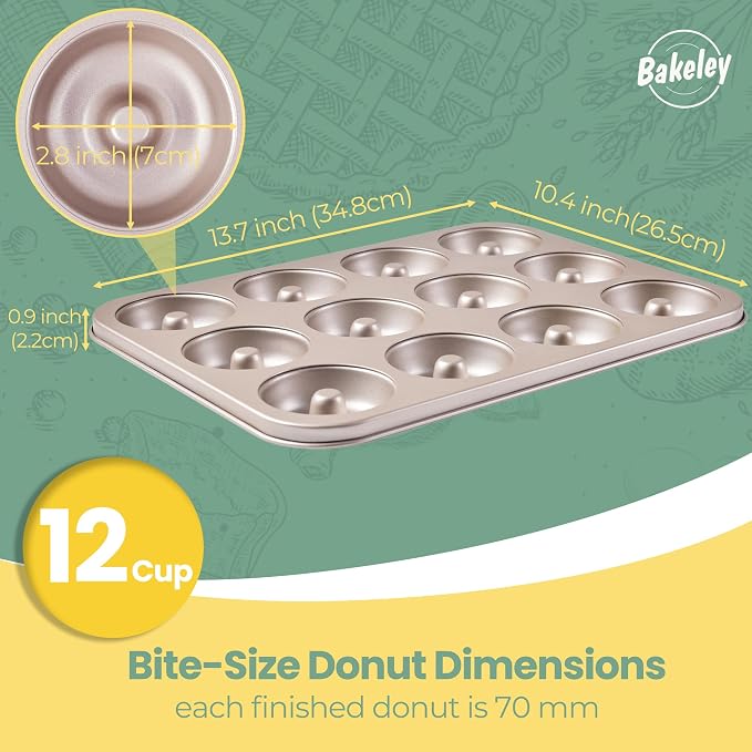 Donut Pan, 12-Cavity Non-Stick Dount Mold Cake Pan Pattern Doughnut Bakeware for Oven Baking (Champagne Gold)