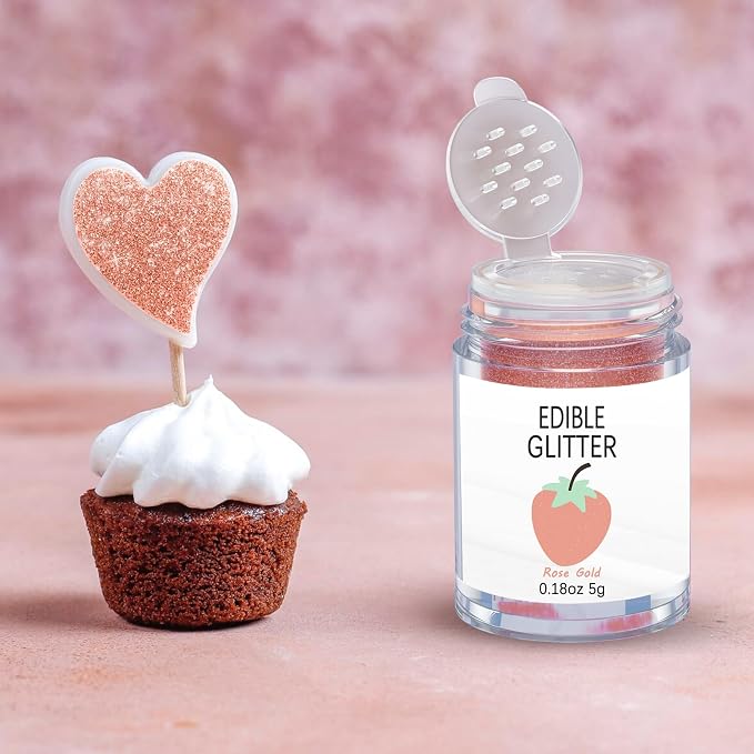 Rose Gold Edible Glitter for Cakes Drinks - Colaele 5 grams Food Grade Luster Dust Glimmer Powder Metallic Fancy Food Decorating Sprinkle Brew Glitter Dust Decorations Beverage Candy Dessert, Vegan