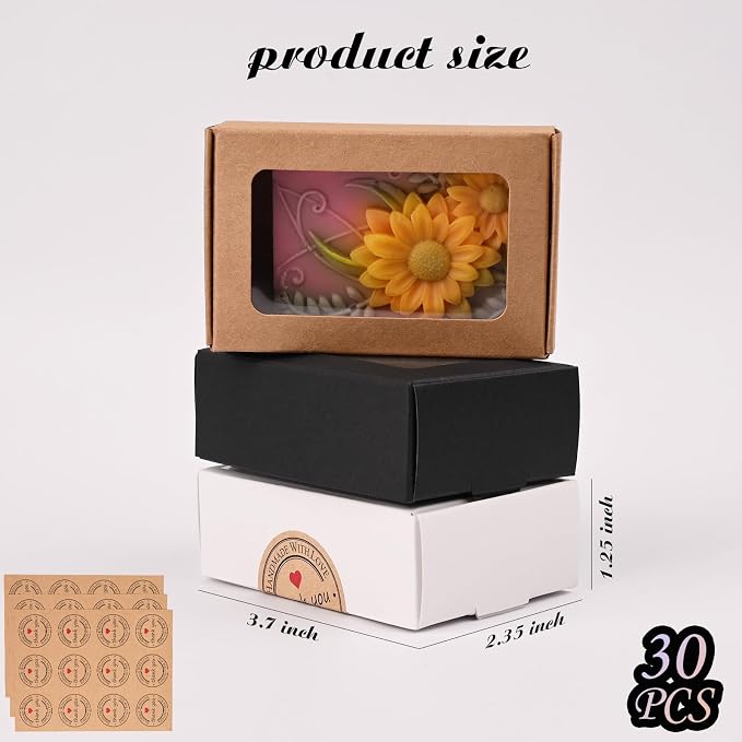 Moukiween 30 PCS Multicolour Soap Boxes for Homemade Soap，3.54 X 2.36 X 1.18 Inch Soap Packaging Gift boxes with Window, Small Rectangular Soap Wrapping Boxes (Multicolour)
