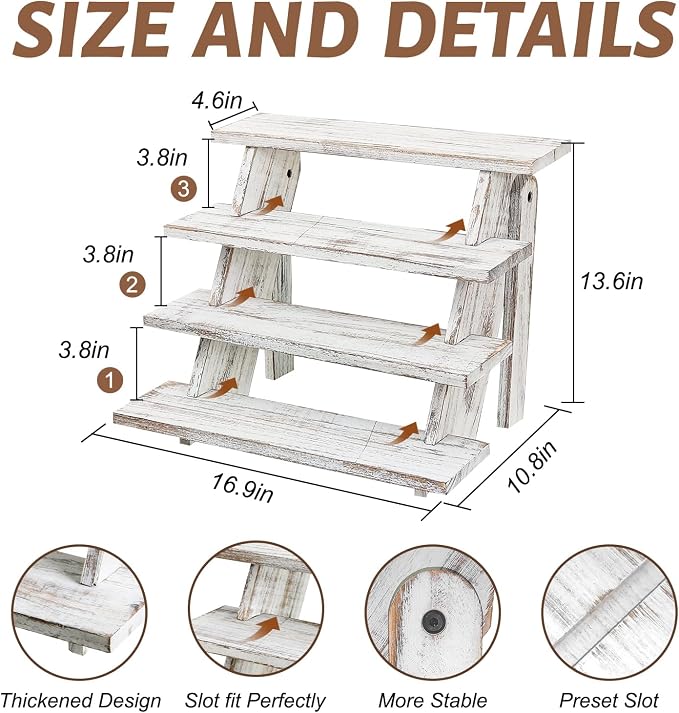 Wooden Cupcake Stand for 24 Cupcakes, 4 Tier Cupcake Display Stand Rustic Tiered Display Stand Dessert Table Display Set Cupcake Stand for Baby Shower Decorations Birthday Party Supplies Perfume Display(White 2Pcs)