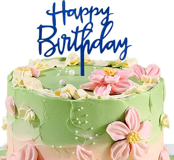 Blue Happy Birthday Cake Topper - Acrylic WordArt Design for Cakes and Cupcakes, Suitable for Birthday Party Decoration