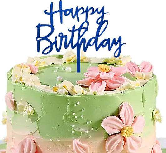Blue Happy Birthday Cake Topper - Acrylic WordArt Design for Cakes and Cupcakes, Suitable for Birthday Party Decoration