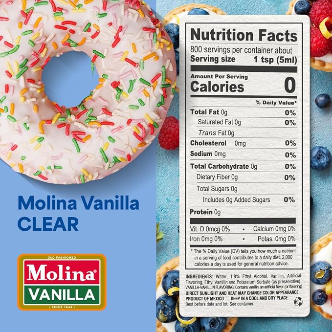 Vanilla Molina - Clear Mexican Vanilla Extract - 1 Gallon (135.3 oz) - Authentic Vanilla Flavor Without Altering Dessert Color